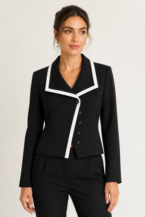 Tahari Jackets & Blazers - Tahari Black Cropped Blazer with White Trim Size 8